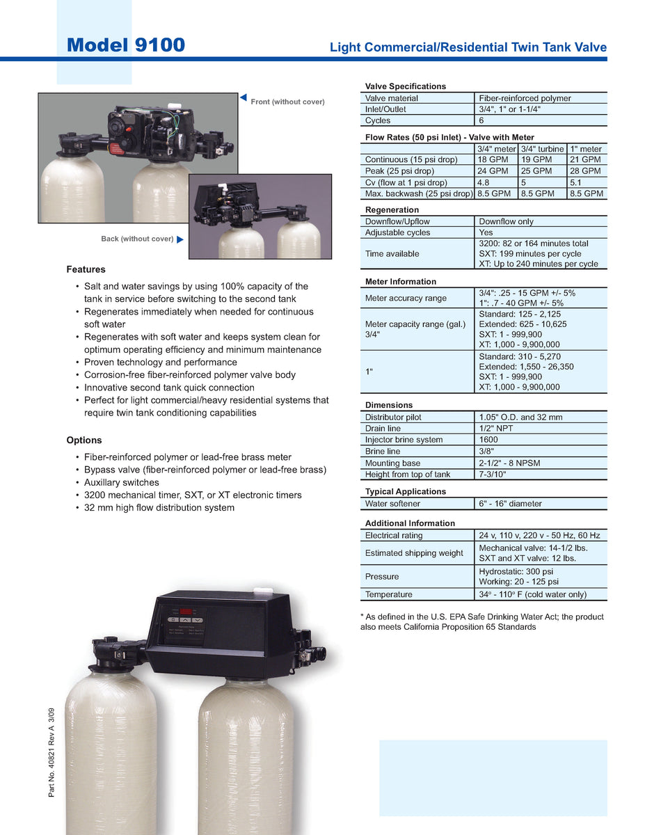 Fleck 9100SXT Water Softener Valve Dual Fleck Water Softener Valve