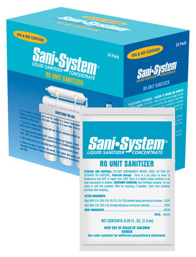 Sani-System | Reverse Osmosis Sanitation | .25Fl Oz Package | Sani-Systems Drinking Water System Sanitizer