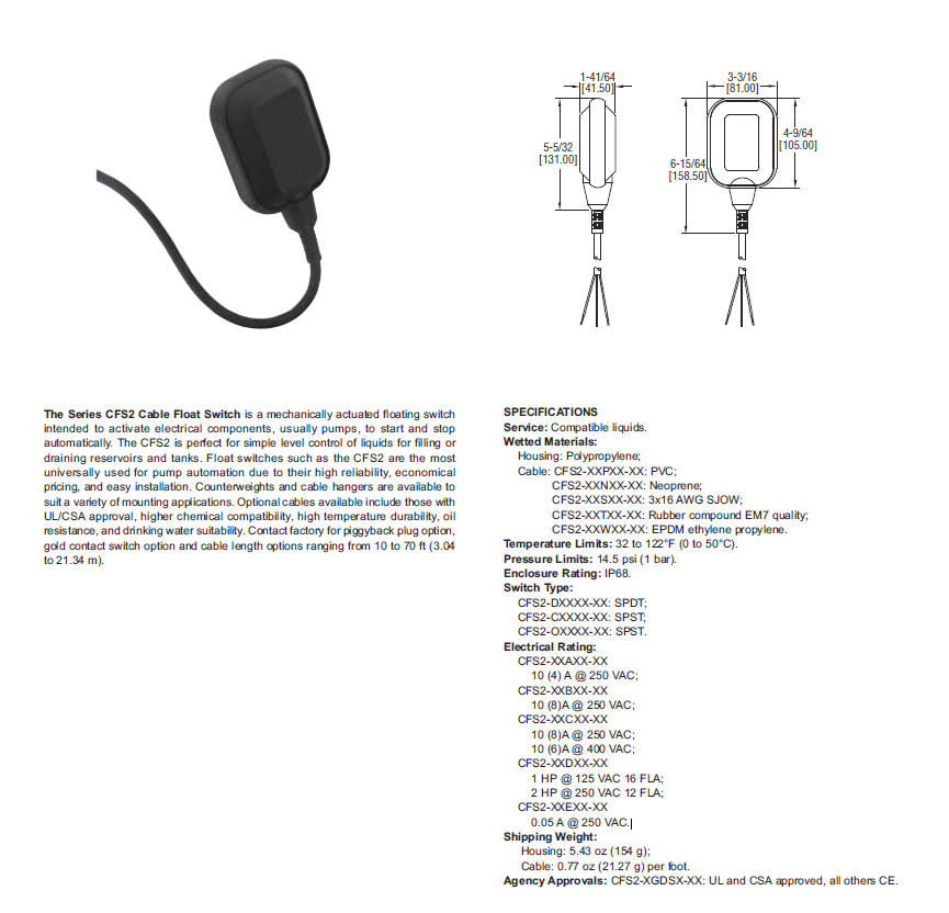 FLOAT SWITCH - 20' CORD AND SHUT-OFF SWITCH - Reverse Osmosis Superstore
